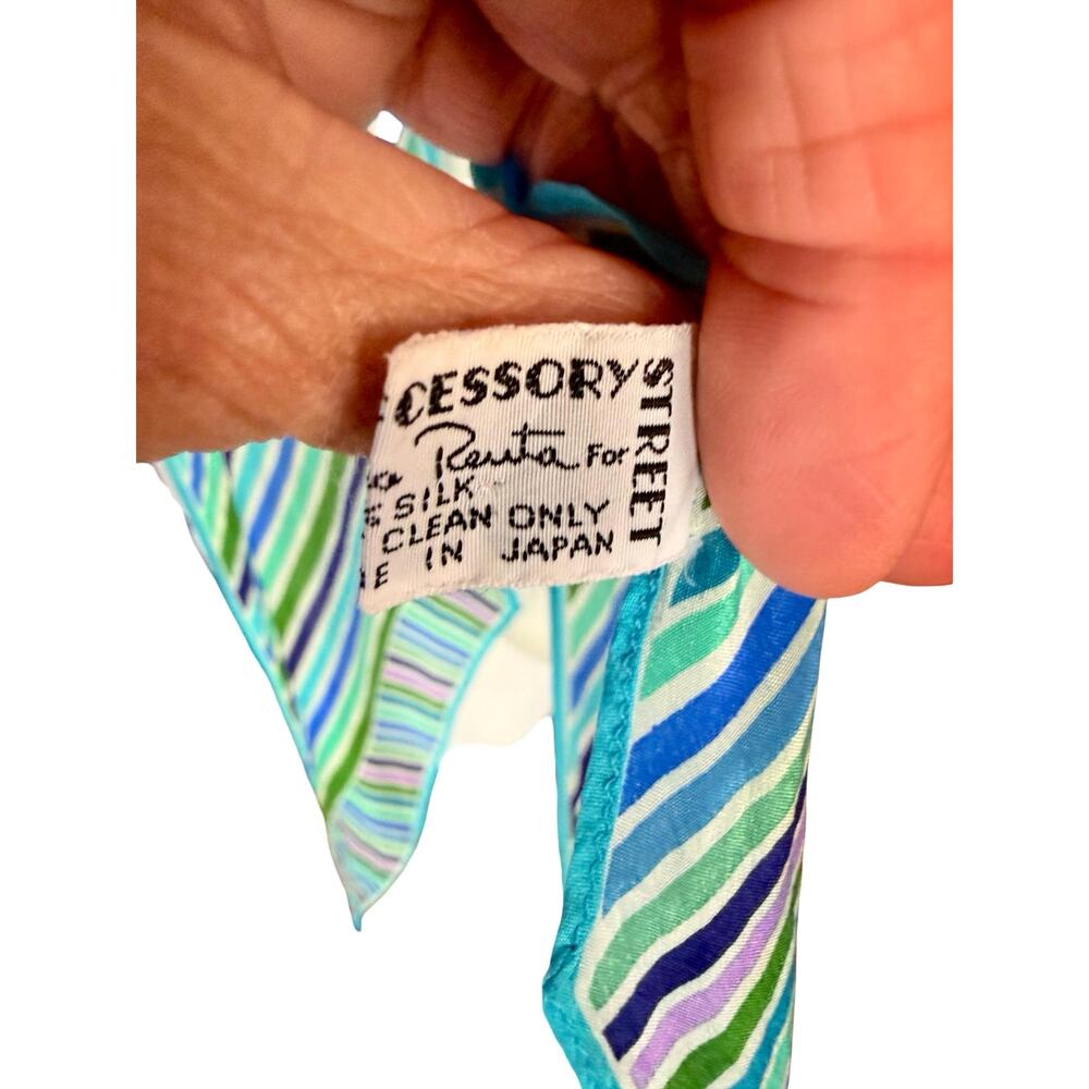 Vintage Oscar de la Renta Silk Skinny Scarf Diagonal Turquoise Japan 7x78" - Picture 9 of 9